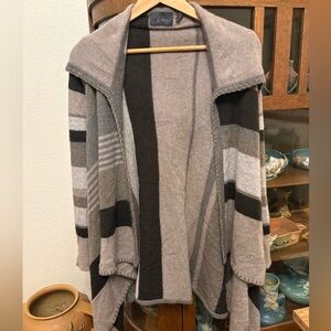 LINE the LABLE Cashmere Cardigan Neutral Stripes Pattern w/Hood Open Front Sz. S